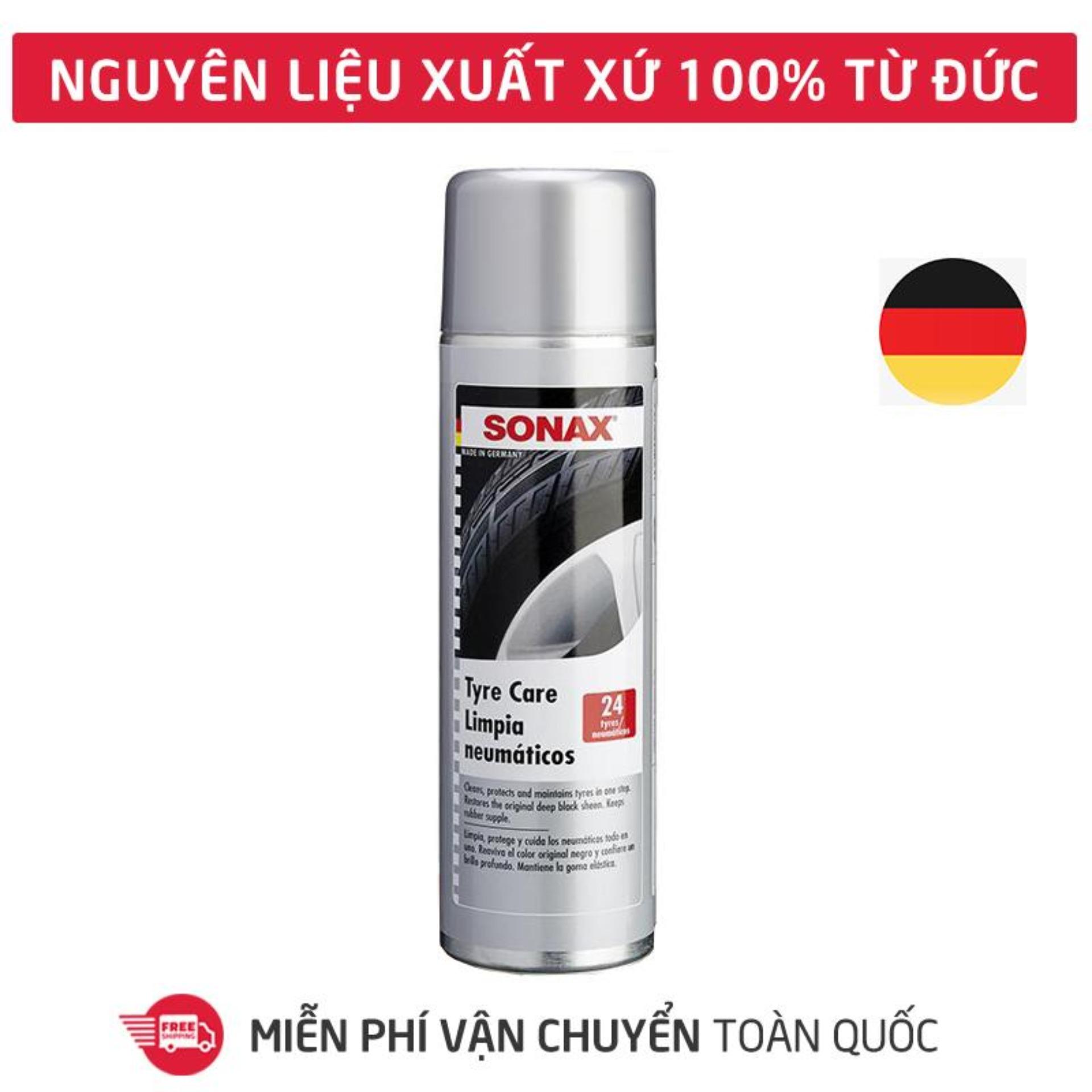 Dung dịch làm sạch và bảo dưỡng lốp xe ron cao su Sonax Tyre Care bình xịt tạo bọt vệ sinh làm bóng phục hồi màu đen lốp xe hơi ô tô xe tải xe khách_SN-435300