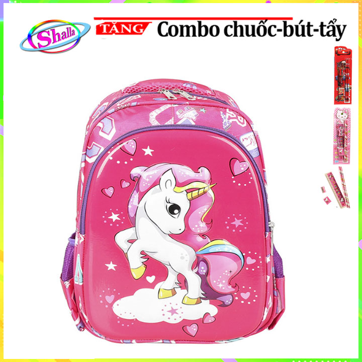 Balo cho trẻ in hình ngựa PoNy 3D thả tim đáng yêu thời trang Shalla Tặng combo 4 món