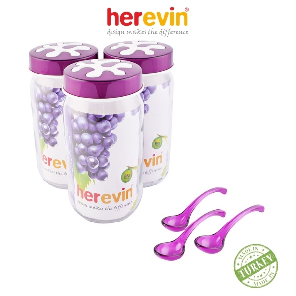 Bộ 3 hũ thủy tinh trơn herevin nắp decor 1l - hehu135377-807