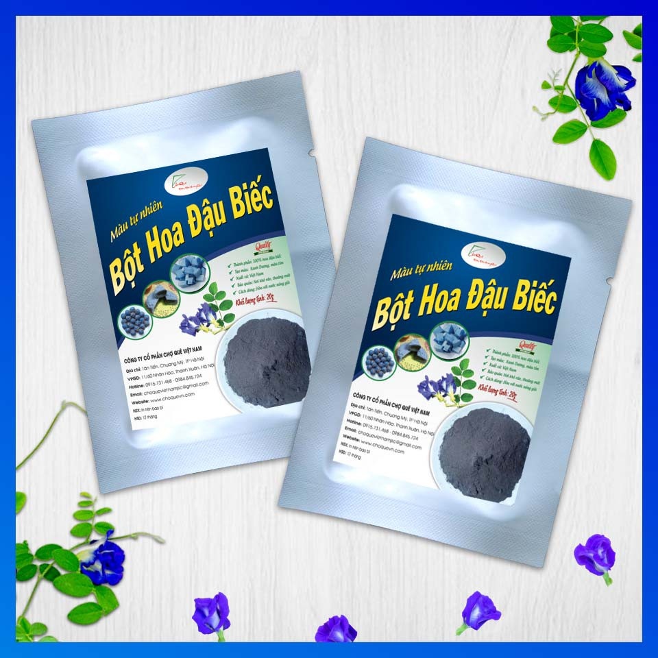 【bán nóng 】 Bột Hoa Đậu Biếc Bột Tạo Màu Thực Phẩm Tự Nhiên Rau Củ Gói 20g Chợ Quê