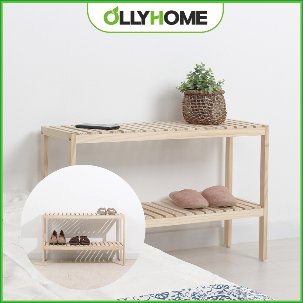 Kệ gỗ decor phòng lắp ráp 2 tầng Ollyhome phong cách hiện đại gỗ thông nhập khẩu cao cấp - Kệ gỗ đa năng 2 tầng để giày dép