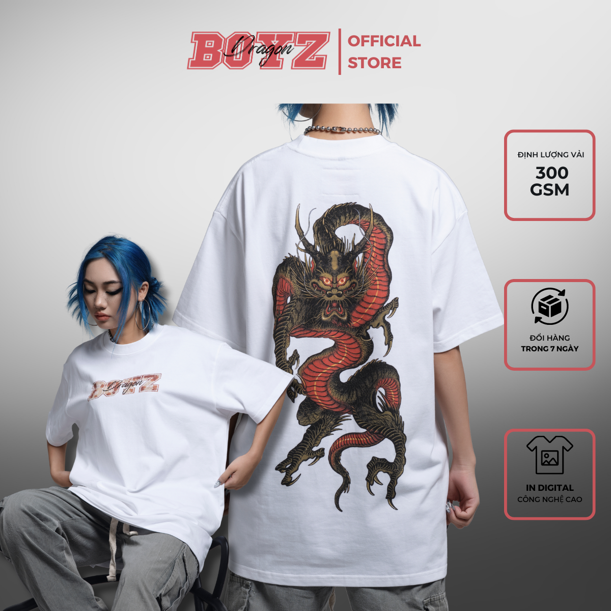 Áo thun tay lỡ unisex dragon bang 100% cotton - dragon boyz brand chính hãng