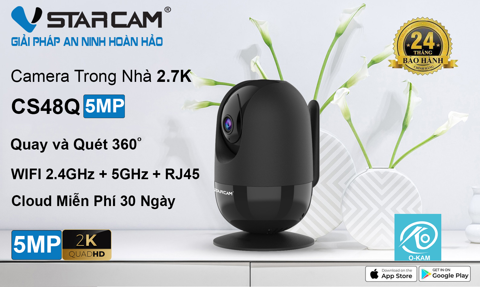 Camera IP Wifi STARCAM CS48Q 5MP Robo Chính hãng Đàm thoại 2 chiều, 5GHz,