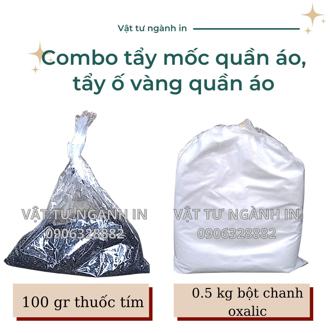 Combo tẩy mốc, tẩy ố vàng quần áo, tẩy trắng quần áo, thâm kim