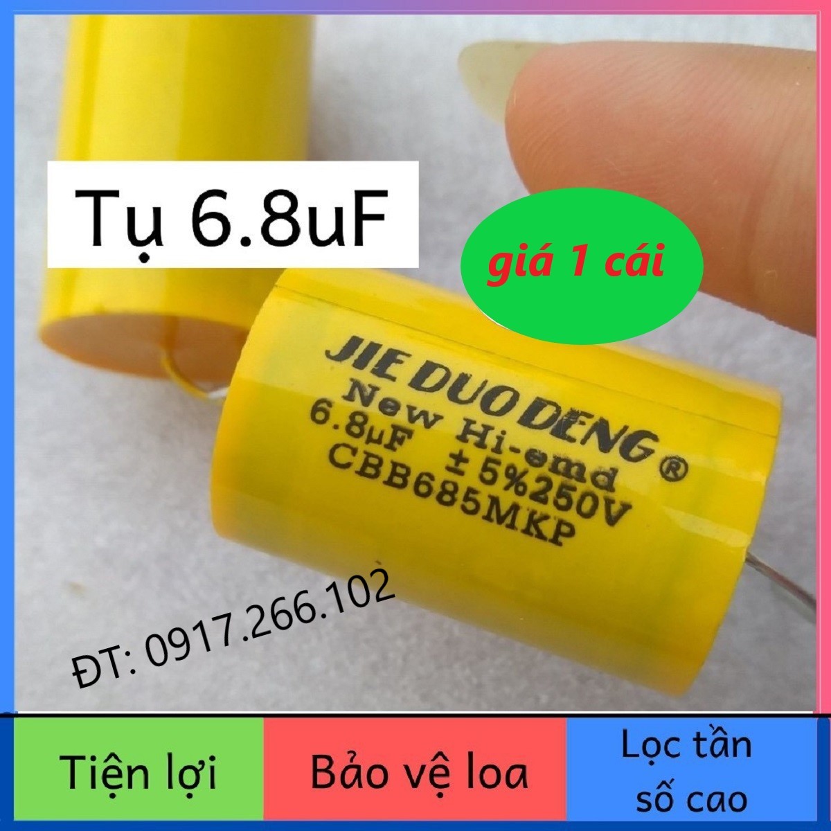 Tụ phân tần loa trung 6.8uf - tụ loa trung - tụ loa mid - tụ phân tân loa trung - giá 1 cái