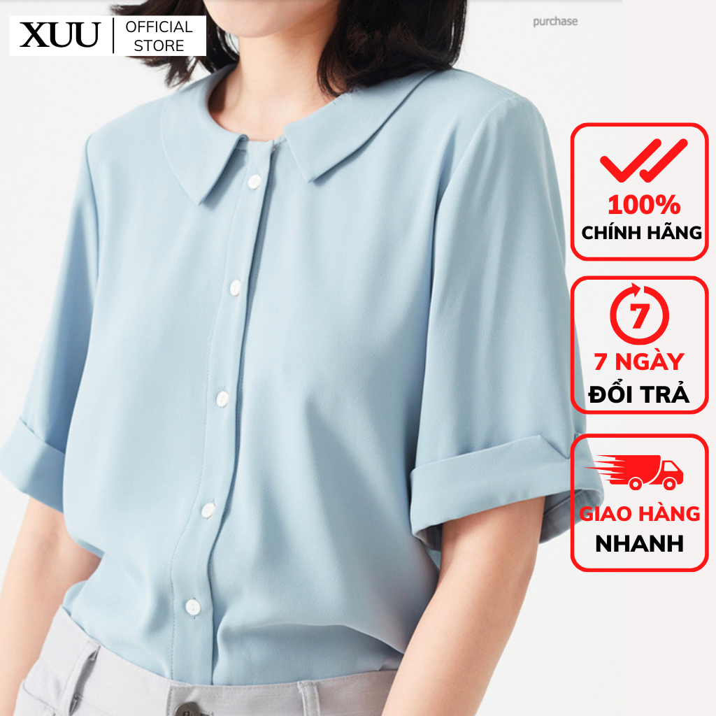 Áo sơ mi nữ cổ sen cộc tay, áo kiểu nữ chất vải đẹp 3 màu - Xuu Design SP08
