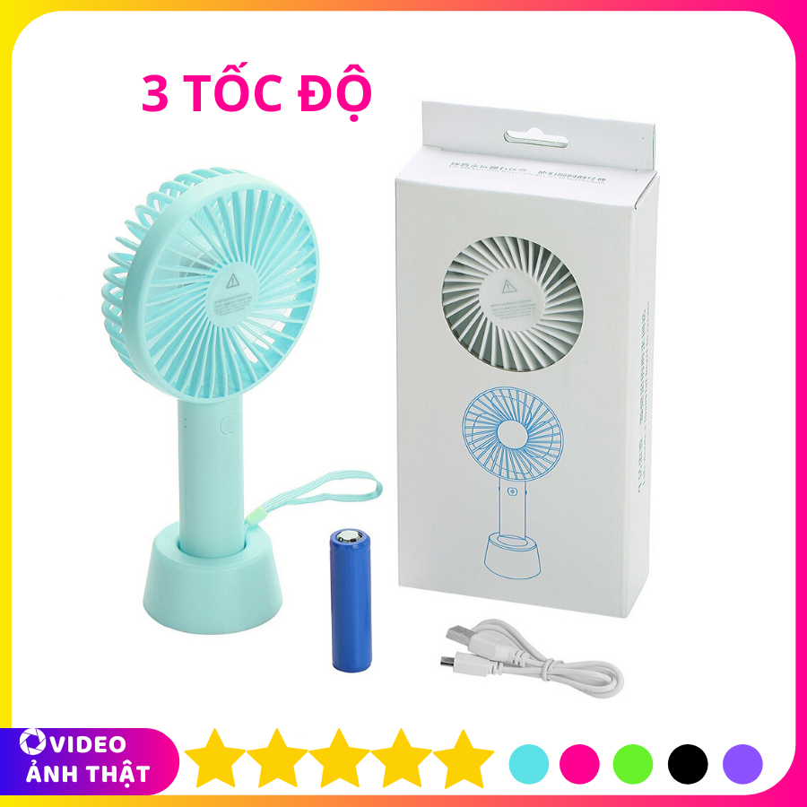Quạt Mini Fan Có Pin Sạc Cầm Tay Tuỳ Chỉnh 3 Cấp Độ Siêu Mát Hàn Quốc(Nhiều Màu có đế tặng kèm