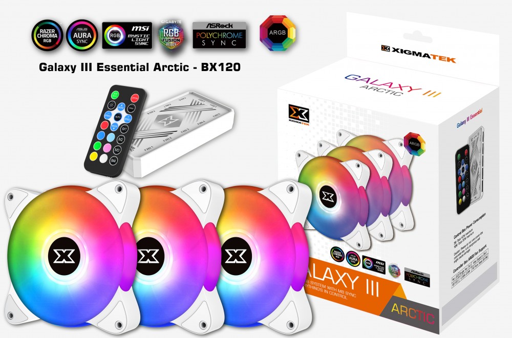 Quạt tản nhiệt xigmatek galaxy iii essential - bx120 artic argb - kèm hub : hub fan
