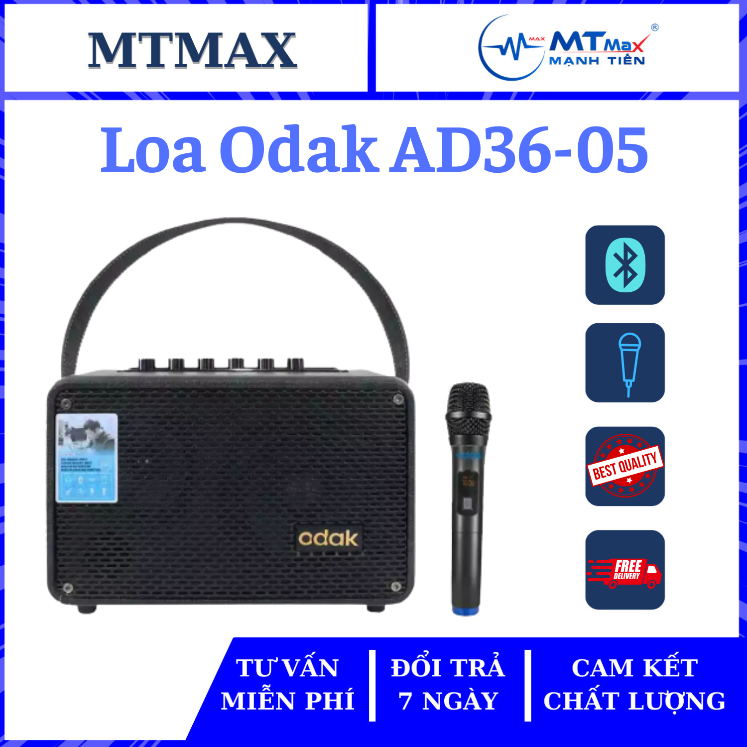 Loa Odak AD36-05 Di Động bluetooth Karaoke nhỏ gọn đầy đủ tính năng cao cấp chất lượng hoàn thiện âm thanh rất tốt tặng kèm micro không dây sang trọng