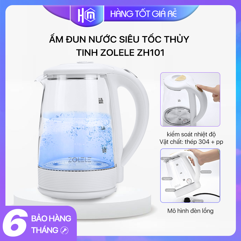 Zolele zh101 ấm đun nước siêu tốc thủy tinh dung tích lớn 2l-1500w