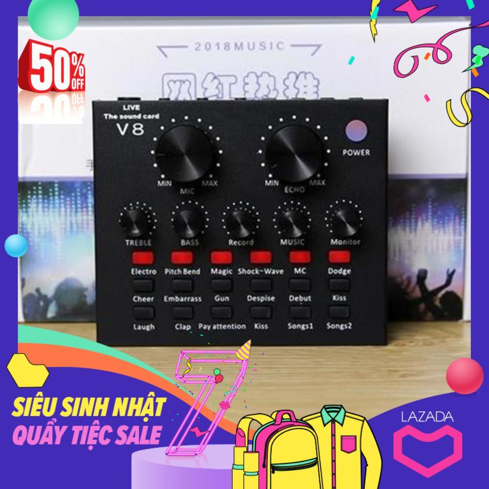 Bộ Sound Card Thu âm V8 v8s bluetooth có AutoTune Chất Lượng Cao điều chỉnh âm thanh