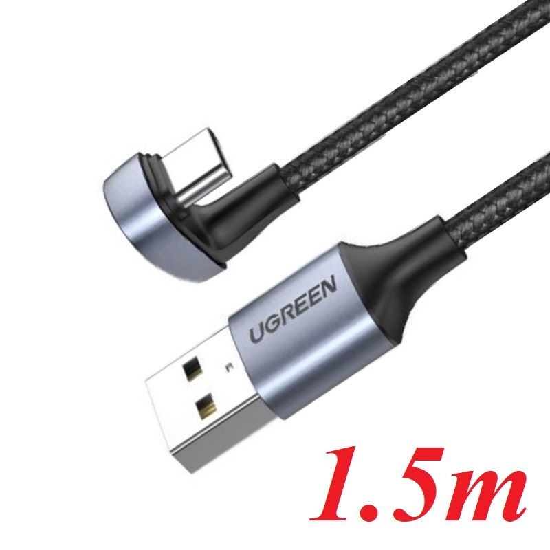Ugreen 70314 1.5m u shape cáp usb a ra type c hình chữ u dây bện dù đầu bọc nhôm màu đen us311