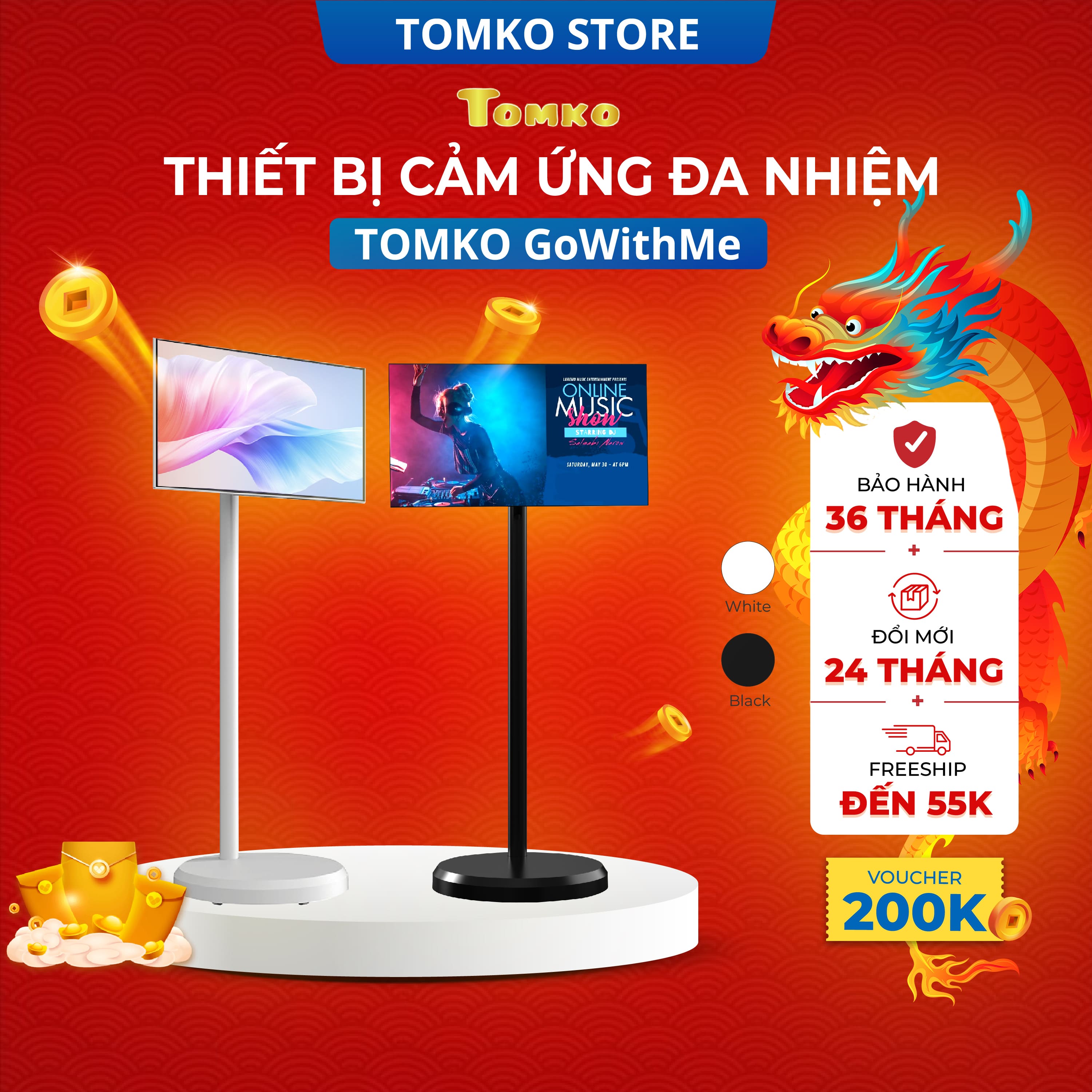 TOMKO GOWITHME, Thiết bị cảm ứng đa nhiệm TOMKO 22 inch, bảo hành 12 tháng