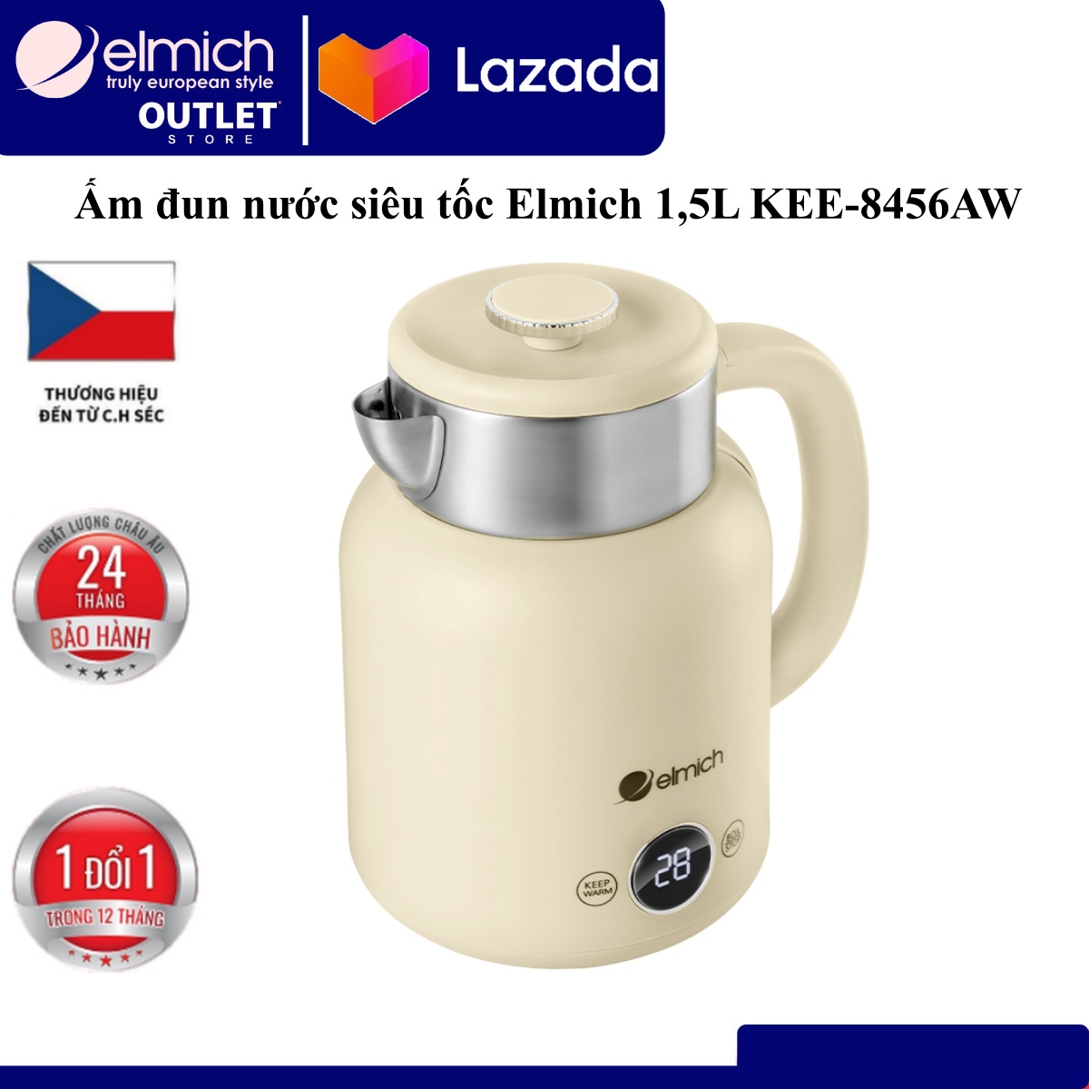Ấm siêu tốc Elmich KEE 8456 (Mầu Vàng/ Xanh Lá/ Xanh Nhạt, Công suất 2.200W, Bảo hành 3 năm)