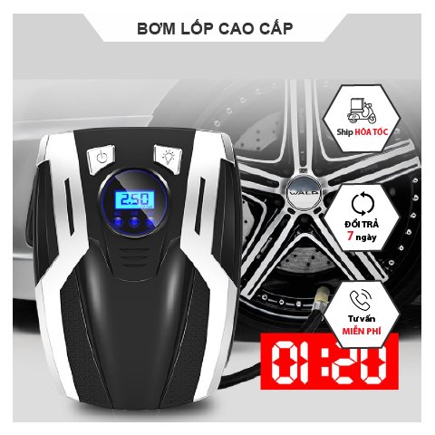 Máy bơm lốp ô tô điện tử rundong r5501 cao cấp bơm hơi 12v đồng hồ điện tử tự ngắt
