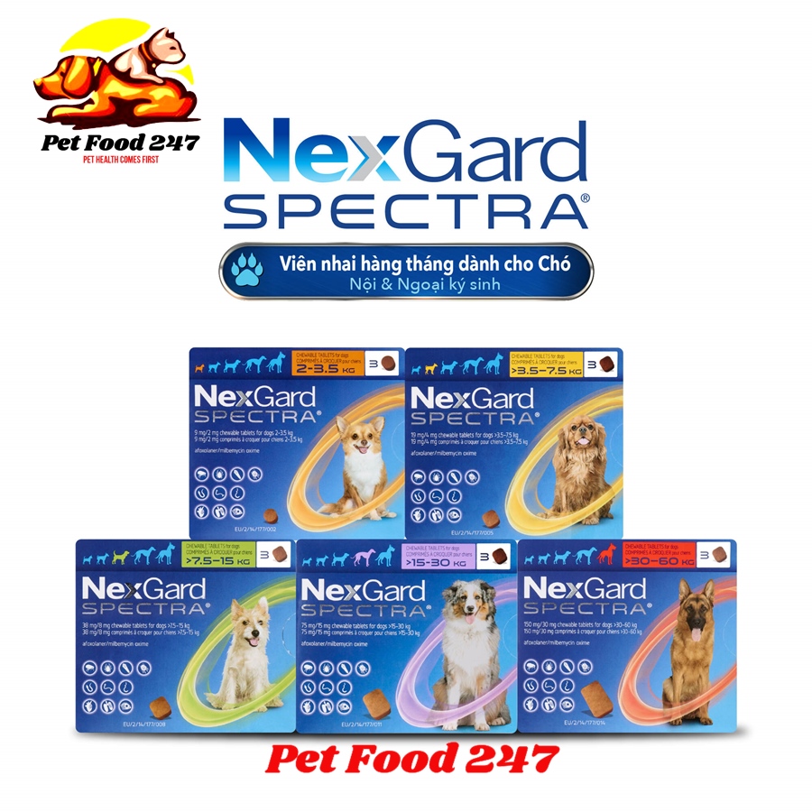 NEXGARD SPECTRA 2-60kg thuốc trị ve ghẻ bọ chét demodex tẩy giun cho chó - Lẻ 1 viên