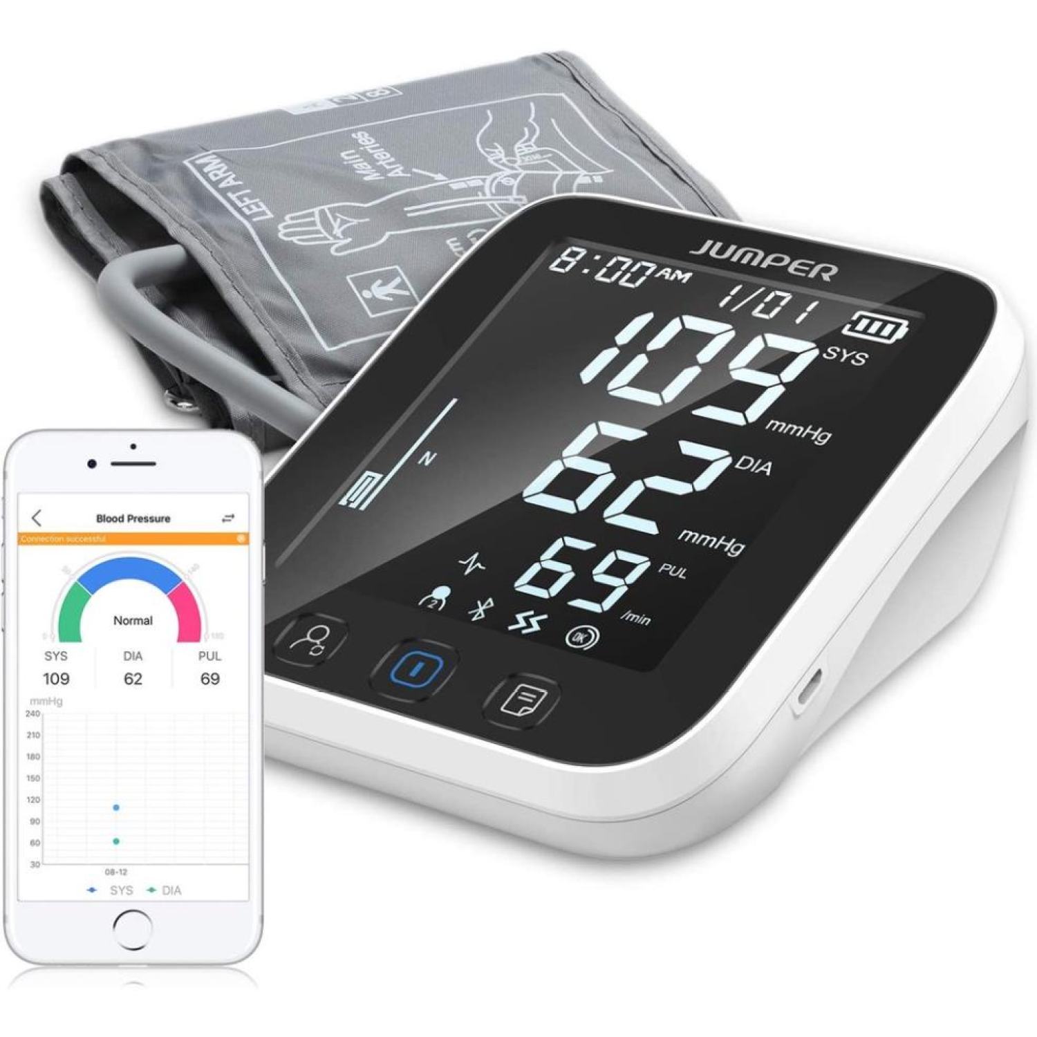Máy đo huyết áp bắp tay Jumper HA-121 chứng nhận FDA Hoa Kỳ ( Bluetooth+ APP điện thoại)