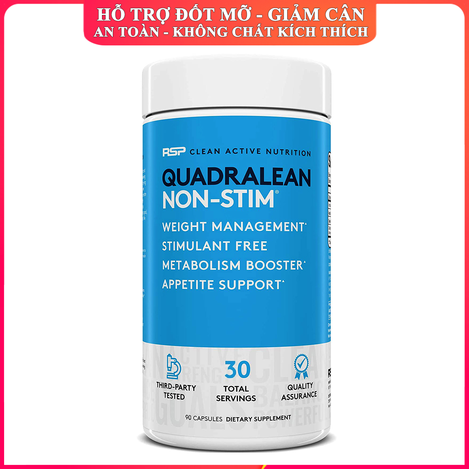 Viên đốt mỡ QuadraLean của RSP hộp 90 viên hỗ trợ giảm cân, đốt mỡ nhanh, không chất kích thích