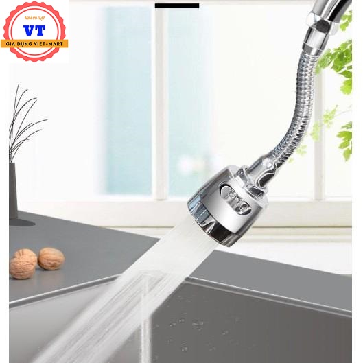 [LOẠI DÂY UỐN DẺO] Đầu nối vòi nước tăng áp xoay 720 độ lắp vòi nước chậu rửa bát chén với 2 chế độ nước chảy.