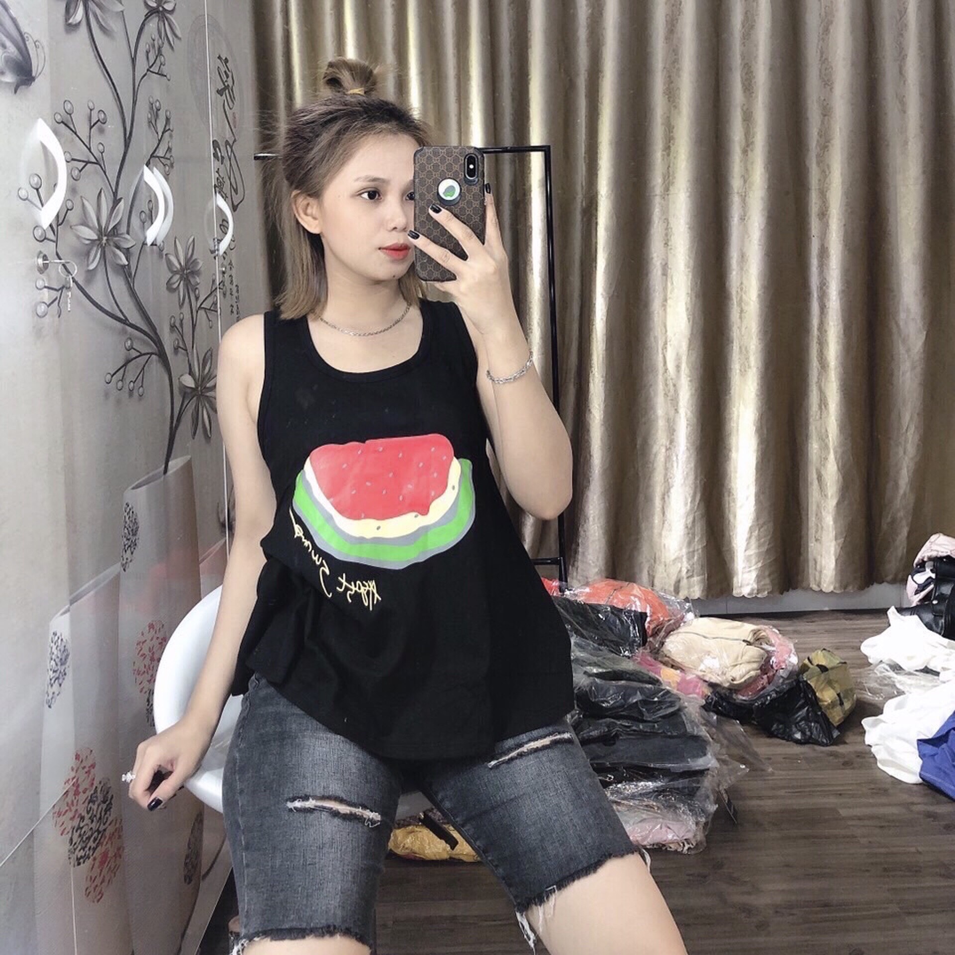 Áo Ba Lỗ Thun Giấy Hoạ Tiết Dưa Hấu Xinh Xắn, Áo Ba Lỗ Nữ Cá Tính, Áo Ba Lỗ Tập Gym A2333