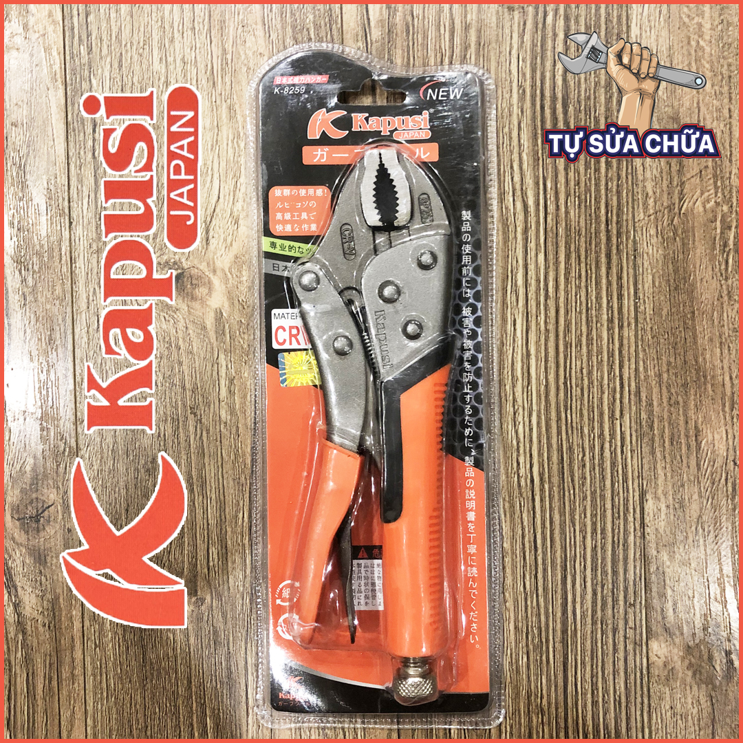 Kìm chết Kapusi Japan cỡ 10inch/250mm mỏ cong giữ, kẹp chặt vật, vặn ốc vít - Kìm bấm chết hàng xịn tay bọc cao su