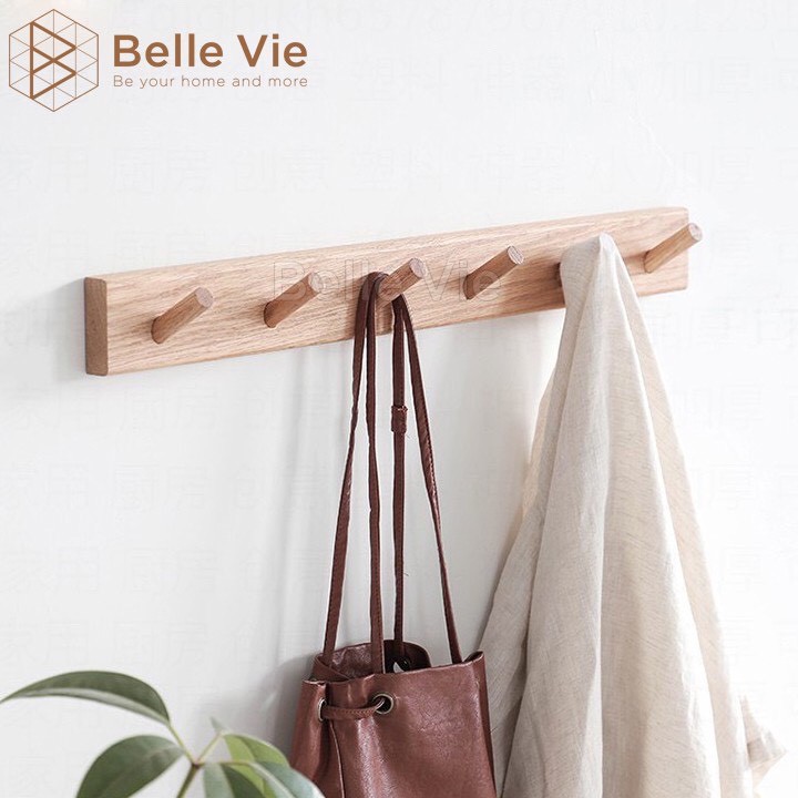 Móc Treo Quần Áo Gỗ Gắn Tường BELLEVIE Giá Treo Đồ Đa Năng Gỗ Thông Nhập Khẩu Gồm 6 Móc Treo