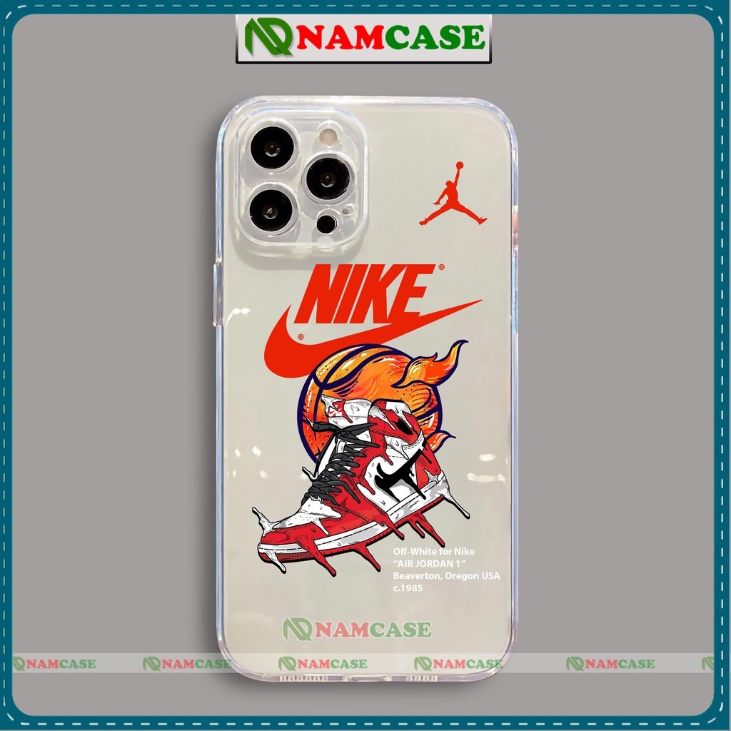 Ốp lưng iPhone Nike chống sốc cạnh viền vuông Silicon trong suốt cho iphone 6/6s/7/8/X/XS/11/12/13 Pro Plus Max