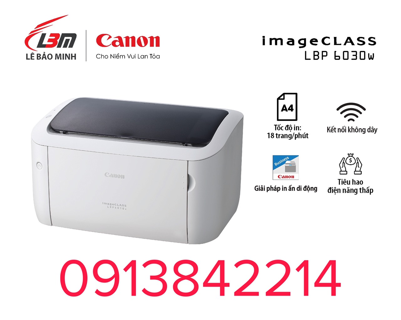 Máy in Canon laser LBP 6030W - Hàng chính hãng có wifi in đen trắng