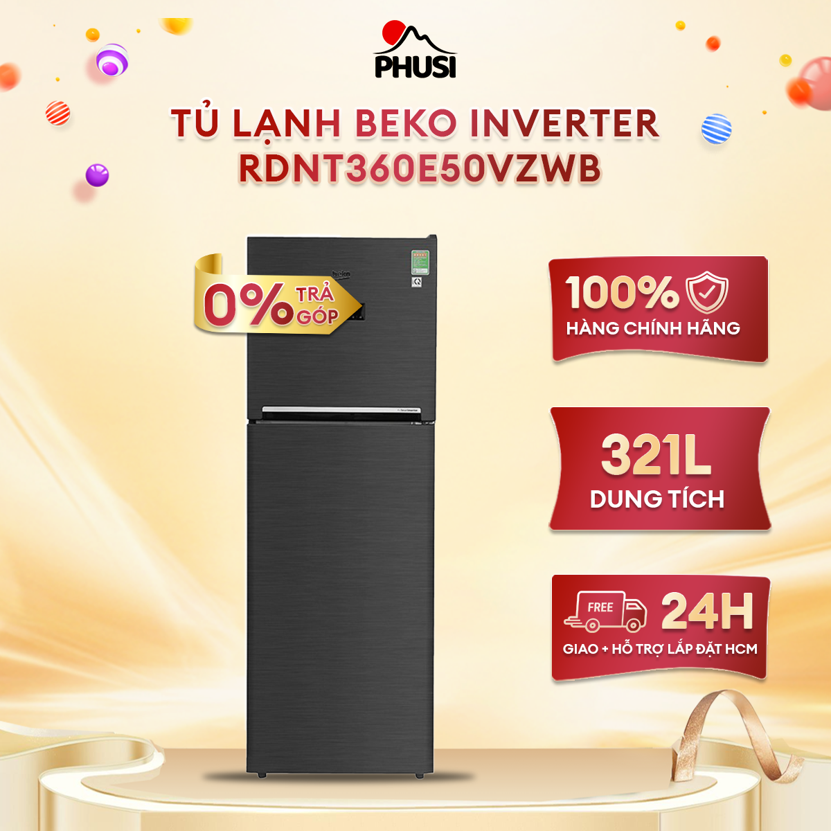 Tủ lạnh Beko Inverter 321 lít RDNT360E50VZWB - Ngăn làm lạnh nhanh, Chuông báo khi quên đóng cửa, Bảng điều khiển bên ngoài