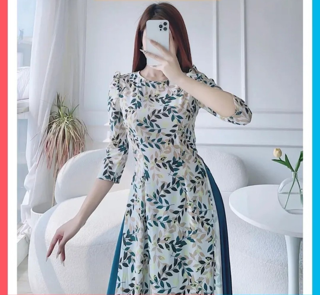 Áo dài lá xanh kèm quần