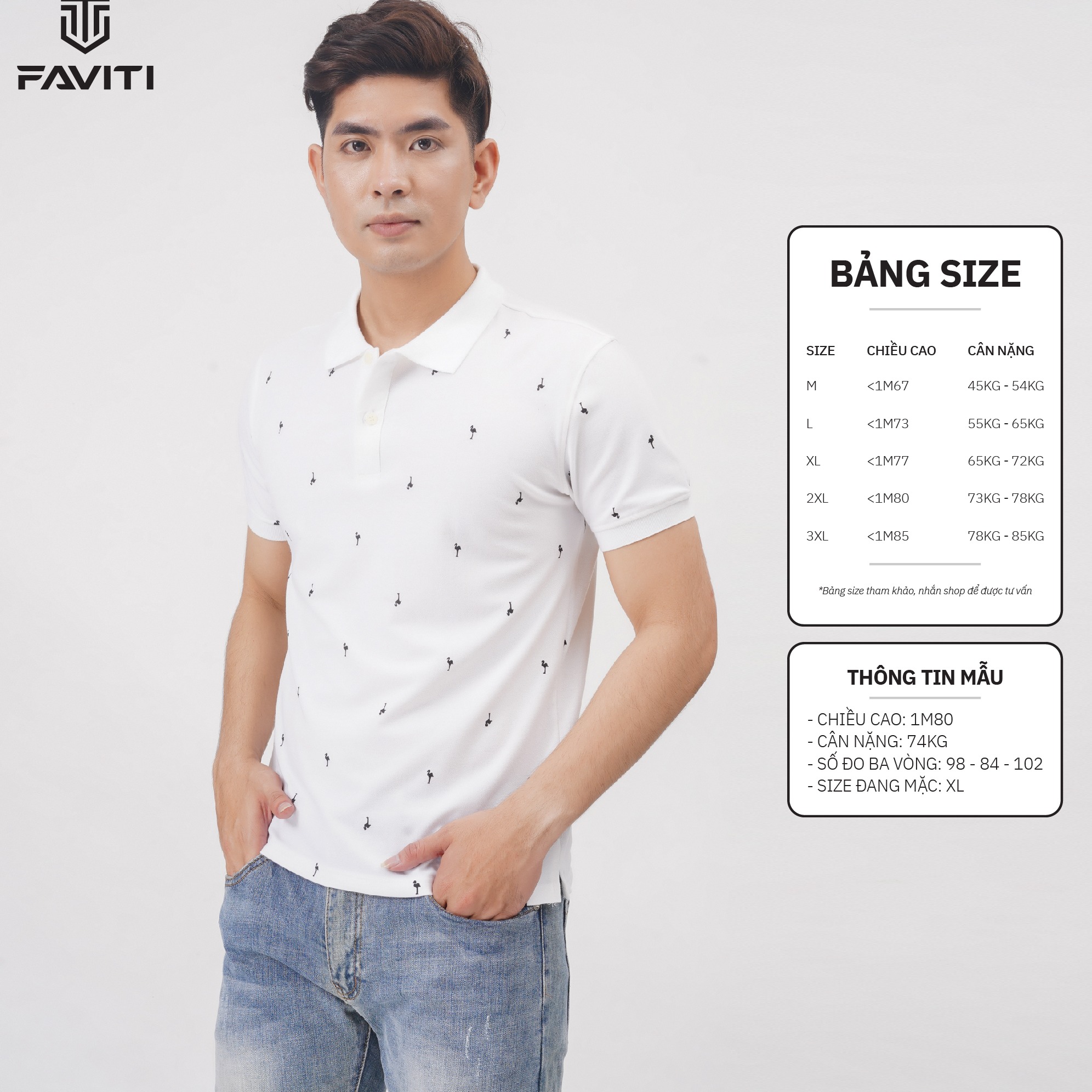 Áo Phông Thun Polo Nam Cổ Trụ Hoạ Tiết Cò Thời Trang Thiết Kế Phong Cách Cao Cấp FAVITI AT29