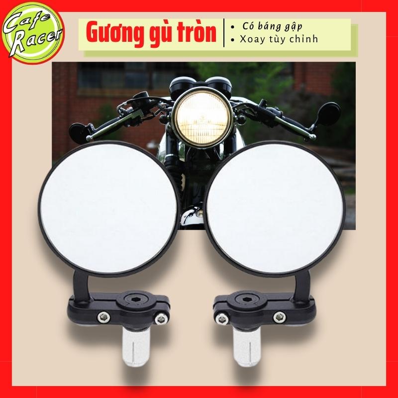 Gương gù tròn lắp tay lái cao cấp cho mọi loại xe máy độ Vespa SH Dream wave Classic Cafe