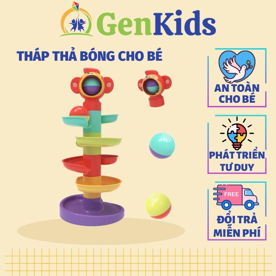 Tháp bóng lăn cầu trượt thả bóng xoay tròn hình chú khỉ KIDONE dễ thương, nhiều màu sắc, an toàn