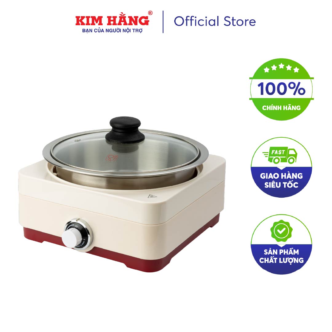[CHÍNH HÃNG] Lẩu Điện inox 304 & Vỉ Nướng chống dính·Kim Hằng KHG8011/35A (Màu ngẫu nhiên)