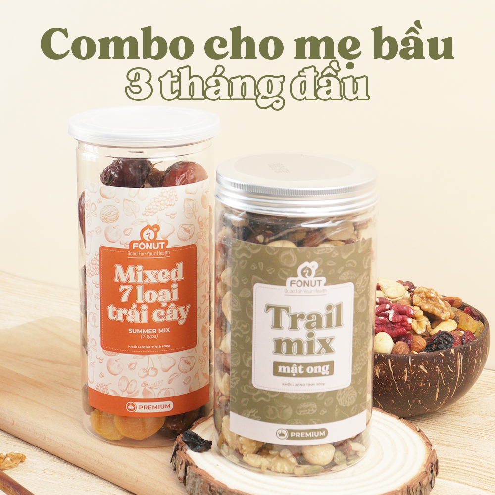 Combo ăn vặt dinh dưỡng cho mẹ bầu Fonut hũ 500g- 350g Dinh dưỡng mẹ bầu 3 tháng đầu