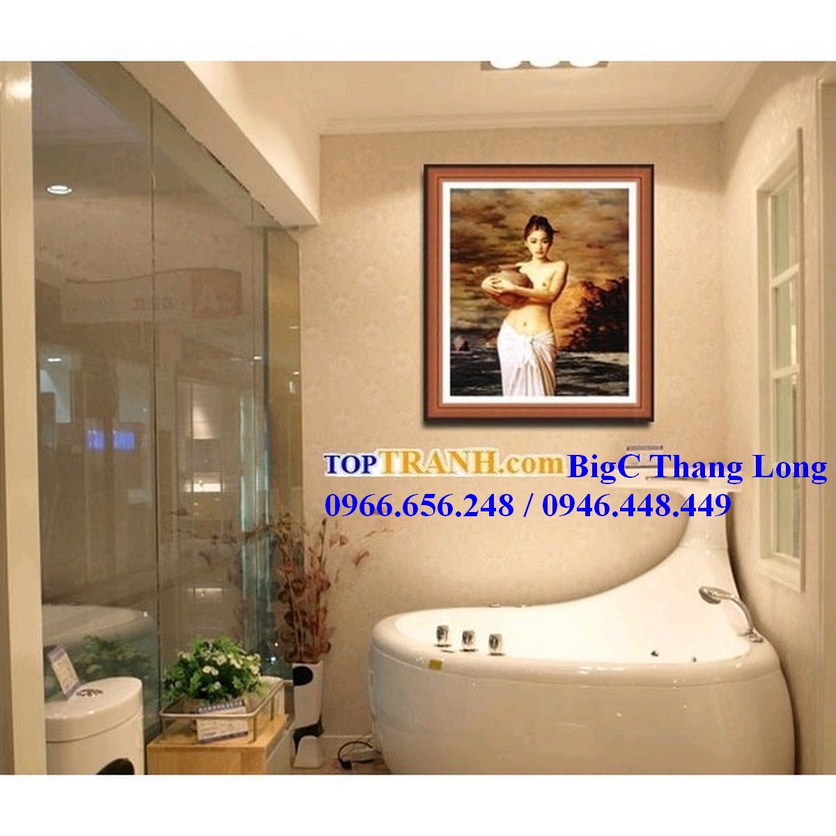 Tranh thêu chữ thập cô gái ôm bình R005 thêu kín chưa thêu