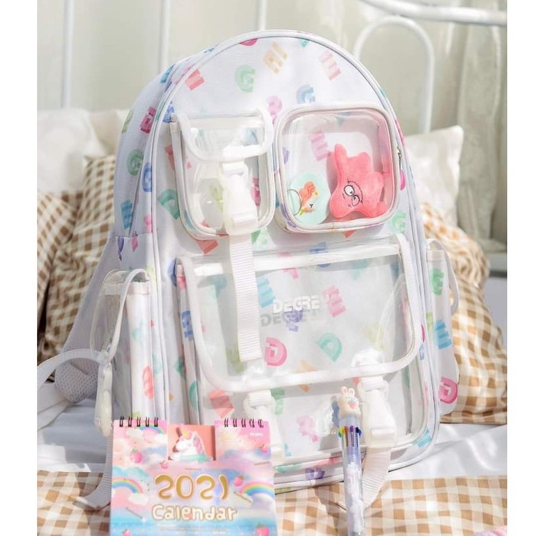 Balo Degrey Backpack (chuẩn cao cấp 1-1) (Tặng full tag và giấy thơm) (Hồng Đen Chữ Đỏ Hoa Văn)