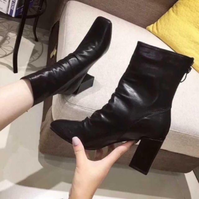 Giày bốt nữ nhăn cao cổ chất da sịn hàng đẹp đế cao 5p