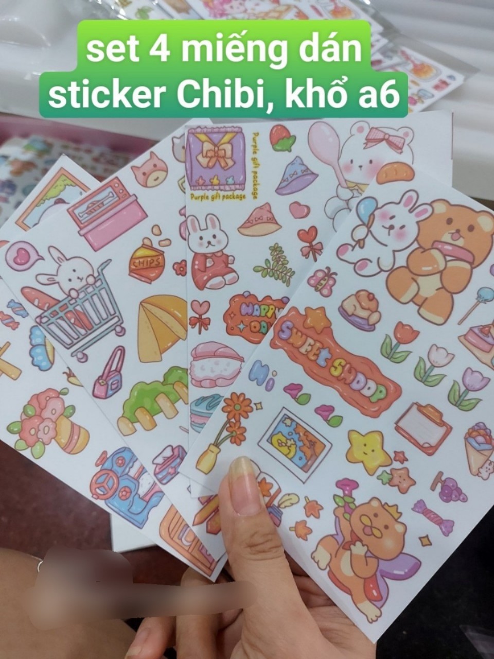 SET 4 Tấm sticker chibi dán hoạt hình khổ A6 , Chưa cắt