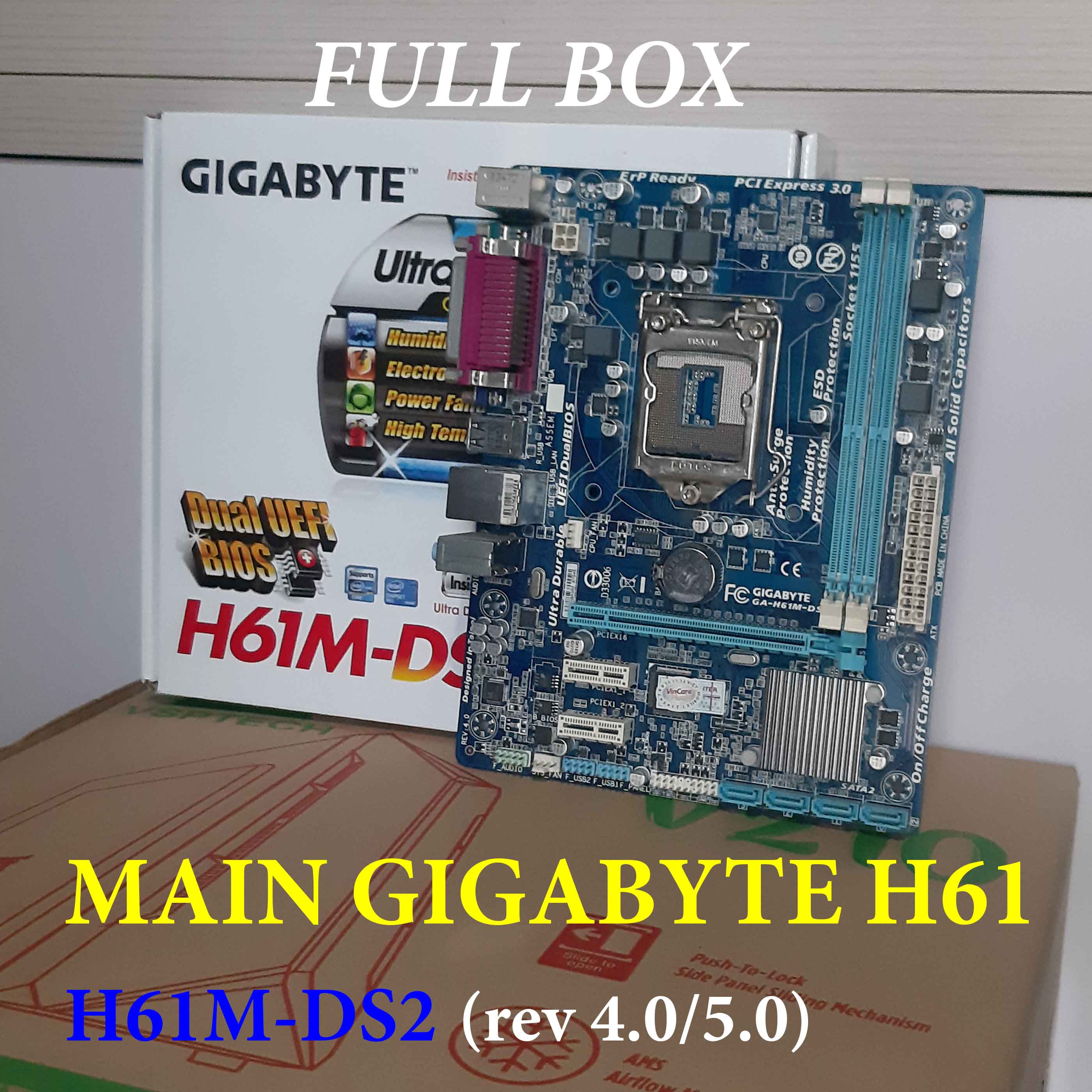 Main gigabyte ga-h61m-ds2, fullbox chính hãng gigabyte, dòng rev 4.0 trở lên