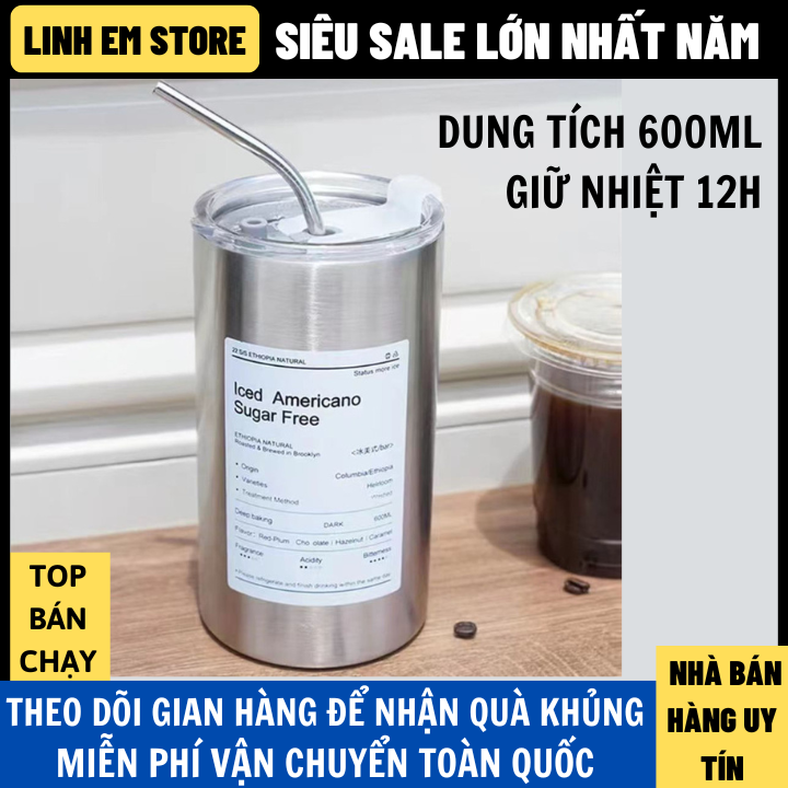 Cốc giữ nhiệt inox dung tích 600ml giữ nhiệt 12h inox 304 an toàn với sức khoẻ, bình giữ nhiệt inox, cốc giữ nhiệt inox, bình giữ nhiệt inox