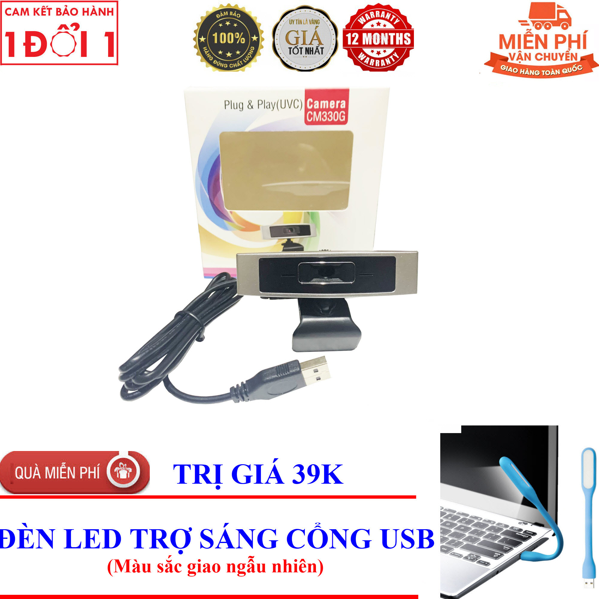 Webcam cho laptop pc cm330g cho học sinh sinh viên học online kèm đèn led trợ sáng