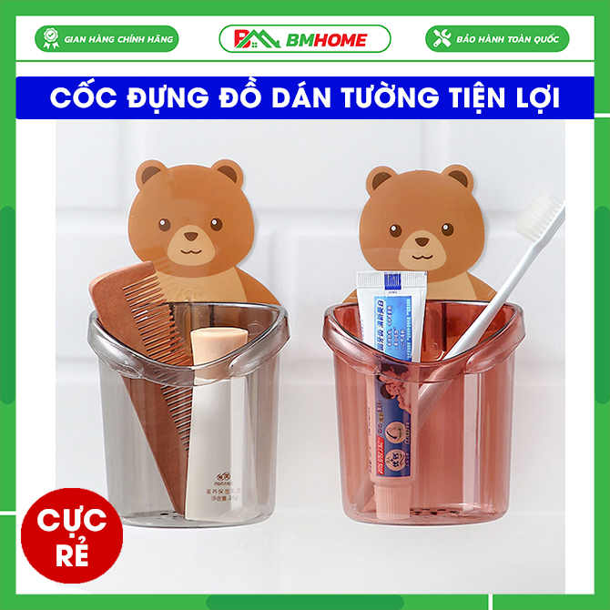 Cốc Dán Tường Nhà Tắm Hình Gấu Nâu Dễ Thương - Cốc Đựng Bàn Chải Đánh Răng Tiện lợi giá siêu rẻ