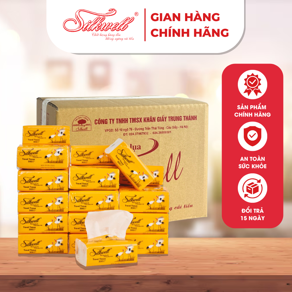  Thùng 30 gói giấy ăn rút lụa Sếu Silkwell 3 lớp cao cấp ,mềm mịn dai không chất tẩy trắng 
