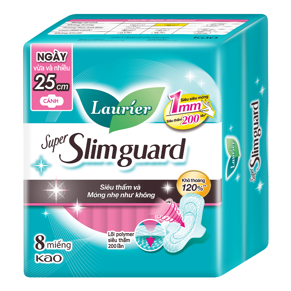 Combo 4 gói băng vệ sinh Laurier siêu mỏng bảo vệ 1mm 25cm 8 miếng