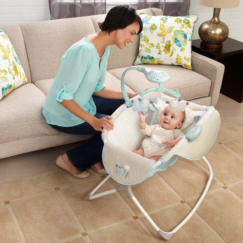 Nôi nằm cho bé Ingenuity có nhạc và ánh sáng bầu trời sao chất liệu từ vải bông gòn siêu êm hàng xách tay USA