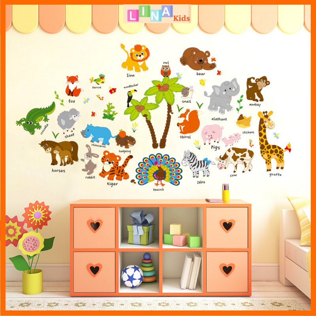 Decal dán tường vườn thú tiếng Anh - LINA Kids