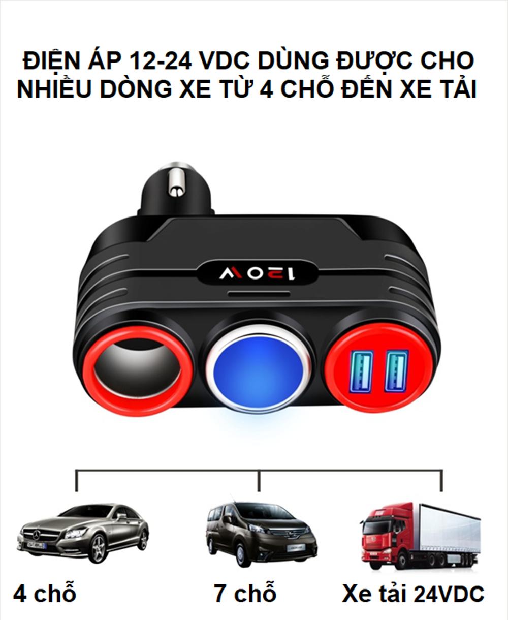 Tẩu sạc ô tô 4in1 bộ chia 2 tẩu sạc và 2 cổng usb 2.1a sạc đa năng cao cấp