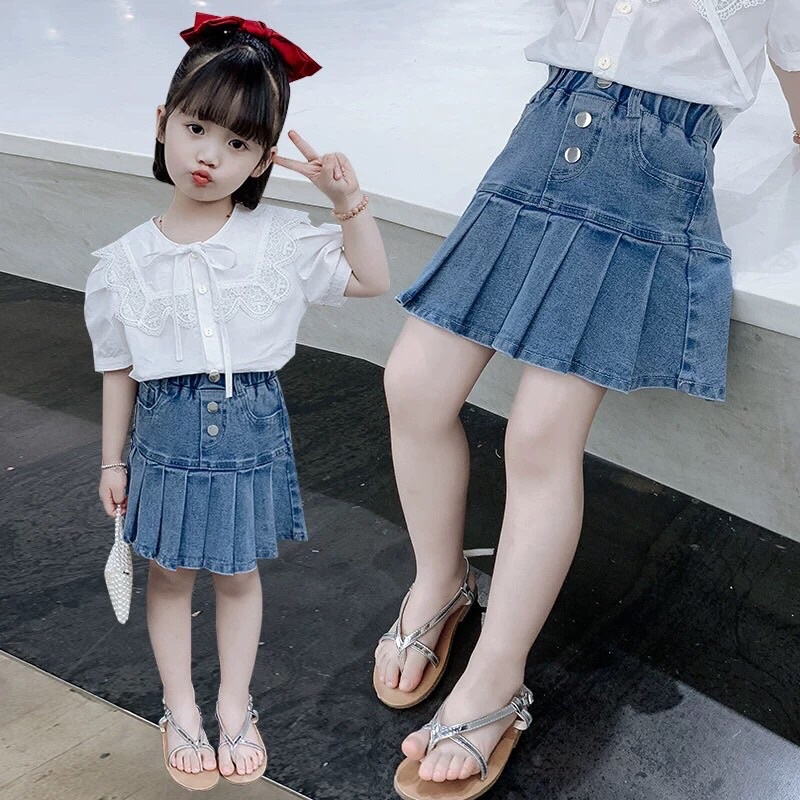 Chân váy jean bé gái, chân váy xếp ly bé gái form 10-25kg, Váy cho bé gái, đầm cho bé gái, chân váy ngắn cho bé