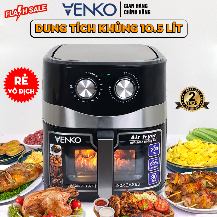 [ Hàng nhập khẩu ] Nồi chiên không dầu cỡ đại Nineshield & Venko Dung Tích Khủng - Công Suất 1700W - Bảo Hành 2 Năm - Nồi Chiên Cả Con Gà - Bếp Chiên Không Dầu - An Toàn Sức Khỏe